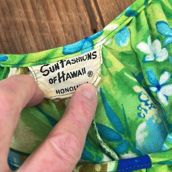 Vintage 1960s Hawaiian Sun Fashions Muumuu dress tie top size large - Picture 7 of 8